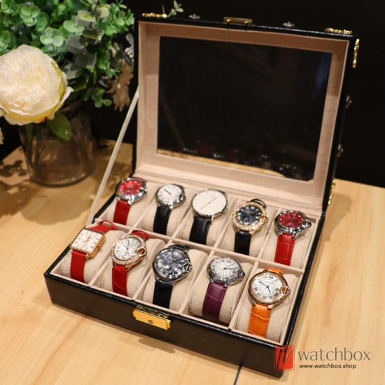 Retro Flash Diamonds Baroque Style PU Leather Watch Case Jewelry Storage Organizer Box Gifts
