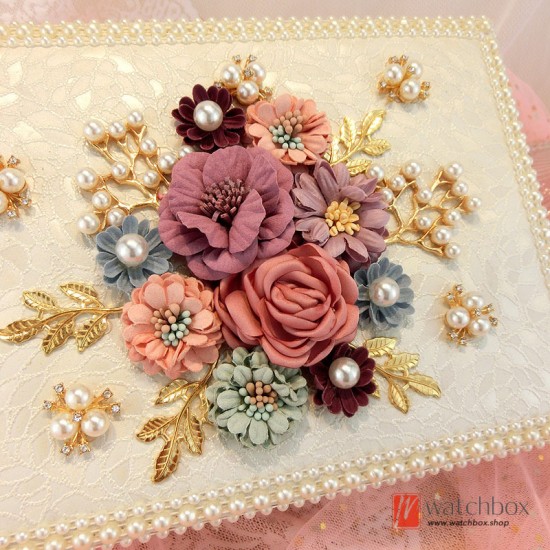 Creative Pearl flowers PU Leather Women Jewelry Case Storage Orgainizer Box Gift