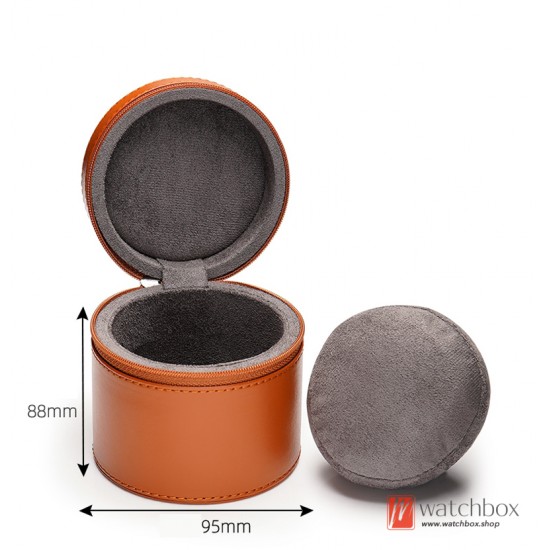Portable Microfiber Leather Small Zipper Round Watch Case Storage Travel Box