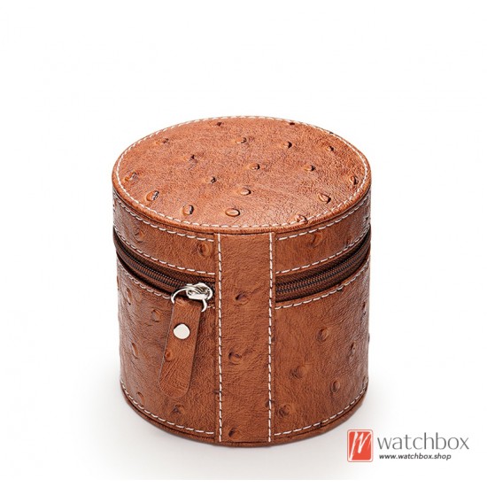 Portable Microfiber Leather Small Zipper Round Watch Case Storage Travel Box