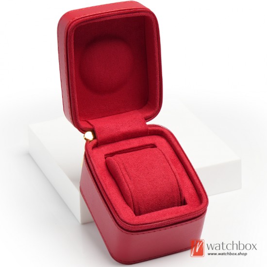 Portable Microfiber Leather Watch Case Jewelry Storage Travel Zipper Box