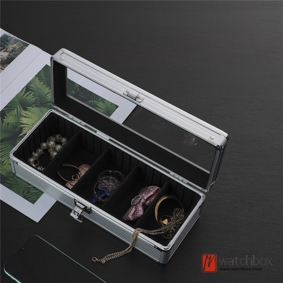 [Special Sale] Top Quality Aluminum Alloy 5 Grids Watch Case Storage Organizer Glass Display Gift Box With Pillow