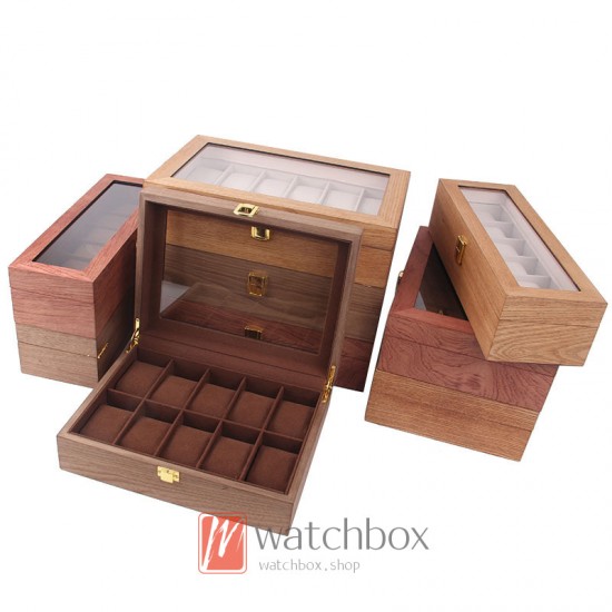 6/10/12 Slots High-grade Crude Wood Watch Storage Dispaly Organizer Box