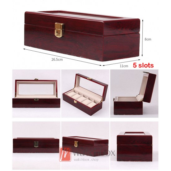 2/3/5/6/10/12 Slots Red Paint Wood Watch Case Storage Organizer Box
