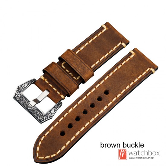 Vintage Handmade Real Cowhide Leather Watch Strap Watchband For Brand Watch Carved Pattern Buckle Clasp