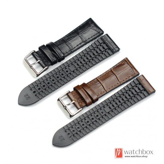 Waterproof Sweatproof Rubber With Geunine Leather Soft Crocodile Pattern Watch Strap Watchband