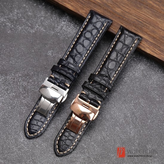 Vintage America Alligator Leather Handmade Watch Strap Watchband Butterfly Buckle For Brand Watches
