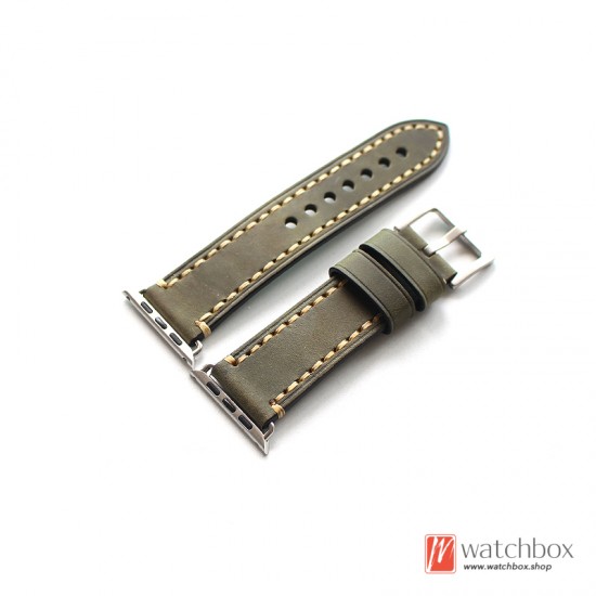 Vintage Soft Head Layer Cowhide Leather Watch Strap Watchband For Apple Iwatch