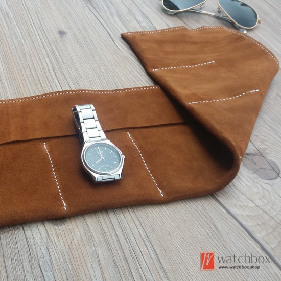 6 Slots Handcraft Vintage Genuine Leather Watch Storage Travel Case Pouch