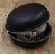 Round Genuine Leather Steel Watch Travel Case Storage Zipper Bag