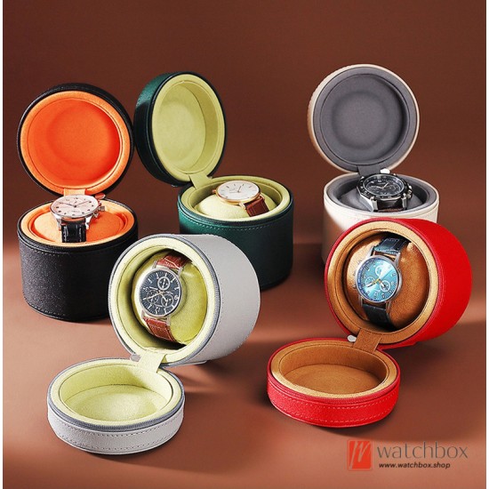Colors Round Zipper Leather Travel Watch Jewelry Case Storage Organizer Display Box