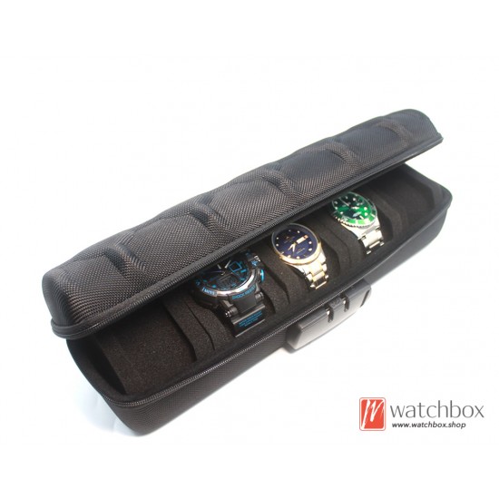 5 Slots Professional Portable Watch Storage Travel Case Box Bag hard Shell Anti-fall With Lock