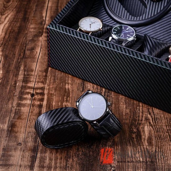 Premium Black Carbon Fiber Leather Auto Mechanical Watch Winder Storage Display Box 4+5