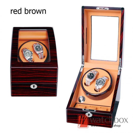 Top quality Premium Automatic Rotate Wood Mechanical Watch Winder Arc Glass Watch LED Display Box With Lock 2+3