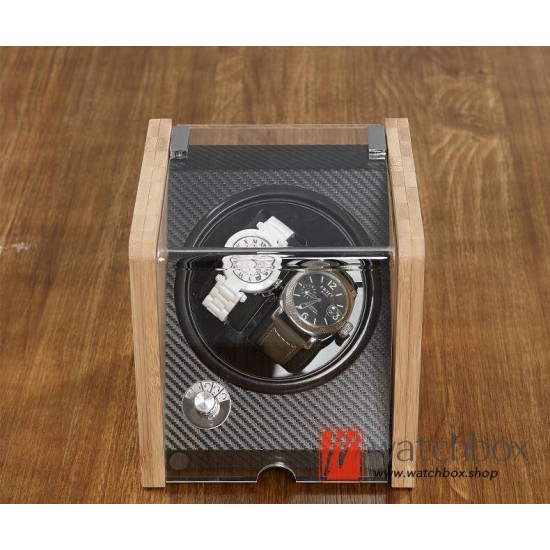 Top quality Automatic Rotate Mechanical Mini Bamboo Wood Watch Case Winder Display Box 2+0
