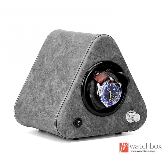 Top Quality Leather Triangle Single Small Mini Watch Winder Auto Rotate Watch Display Shake Box