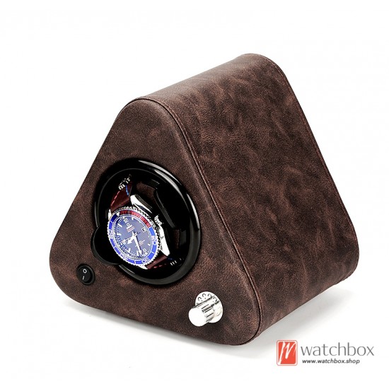 Top Quality Leather Triangle Single Small Mini Watch Winder Auto Rotate Watch Display Shake Box