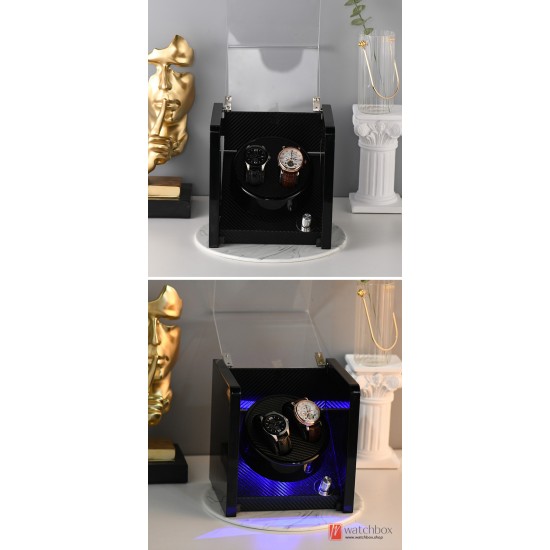 Wood LED Light Automatic Rotate Mechanical Watch Antimagnetic Storage Winder Shake Display Box 2+0