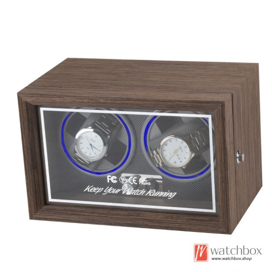 Black Walnut Wood Automatic Mechanica Watch Winder Display Organizer Storage Shake Box 2 Rotors