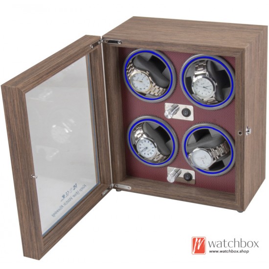 Black Walnut Wood Automatic Mechanica Watch Winder Display Organizer Storage Shake Box 4 Rotors