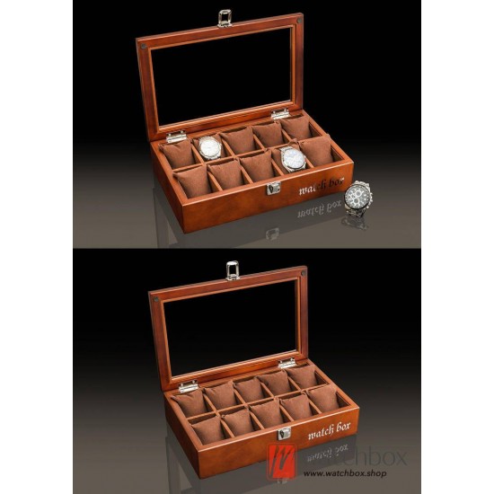 10 Slots Wood Pieces Watch Jewelry Case Big Pillow Storage Display Box
